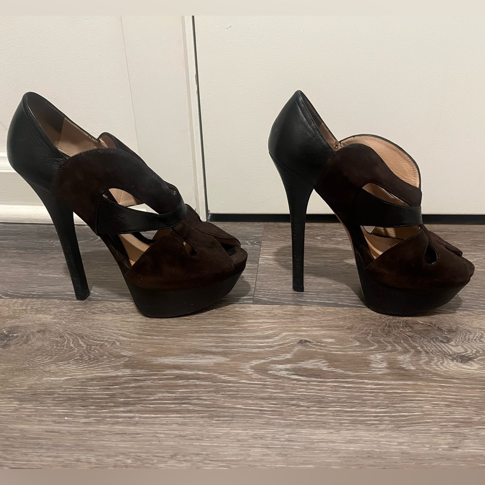 Fendi Suede and Leather Platform Heals- Brown and Black Size Size 36